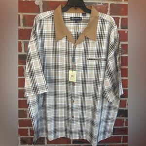 NWT Montique Big & Tall 4XL Short Sleeve Button Up Chestnut Plaid Shirt NEW G7